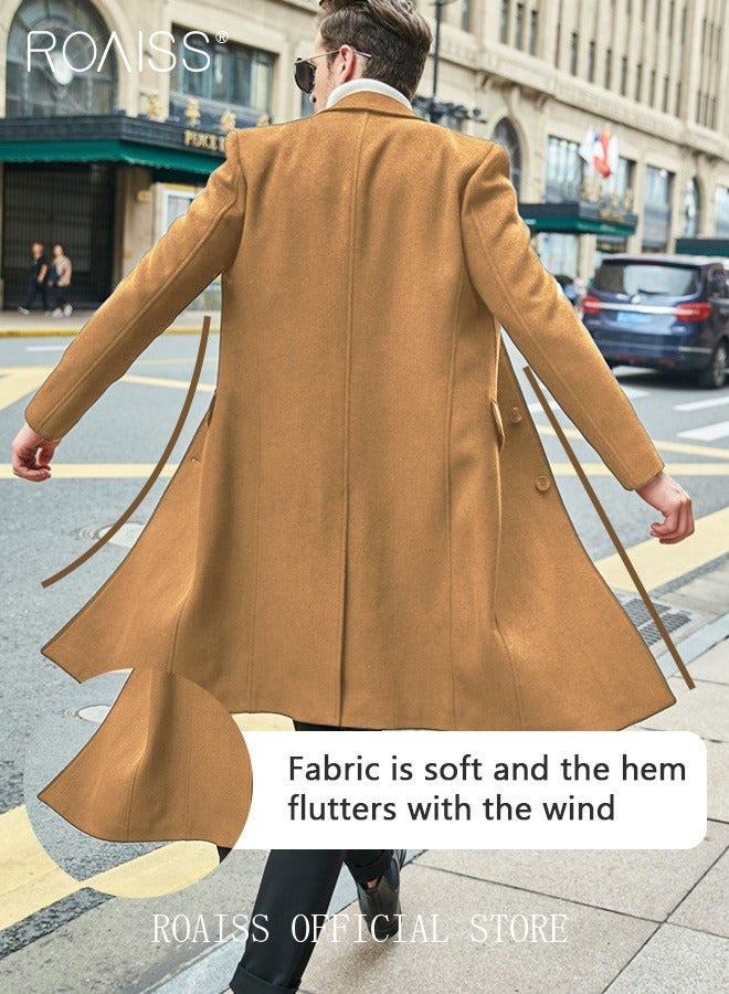 roaiss Men's French Coats Single Breasted Trench Coat Slim Fit Notched Collar Thermal Warm Oversized Business Formal Trench Coats Casual Windbreaker Jacket Office Outwear Tops  - Image 4
