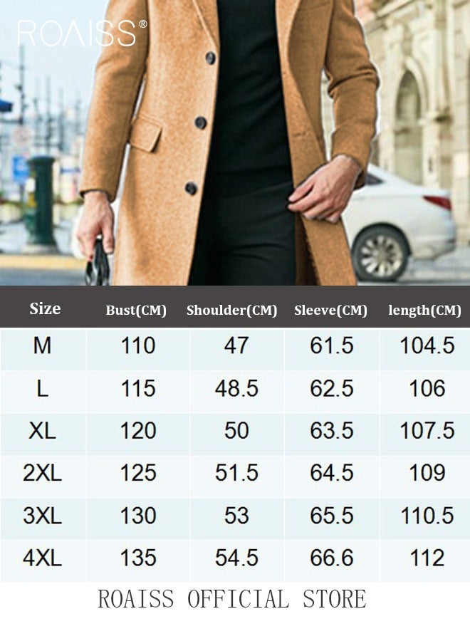 roaiss Men's French Coats Single Breasted Trench Coat Slim Fit Notched Collar Thermal Warm Oversized Business Formal Trench Coats Casual Windbreaker Jacket Office Outwear Tops  - Image 3