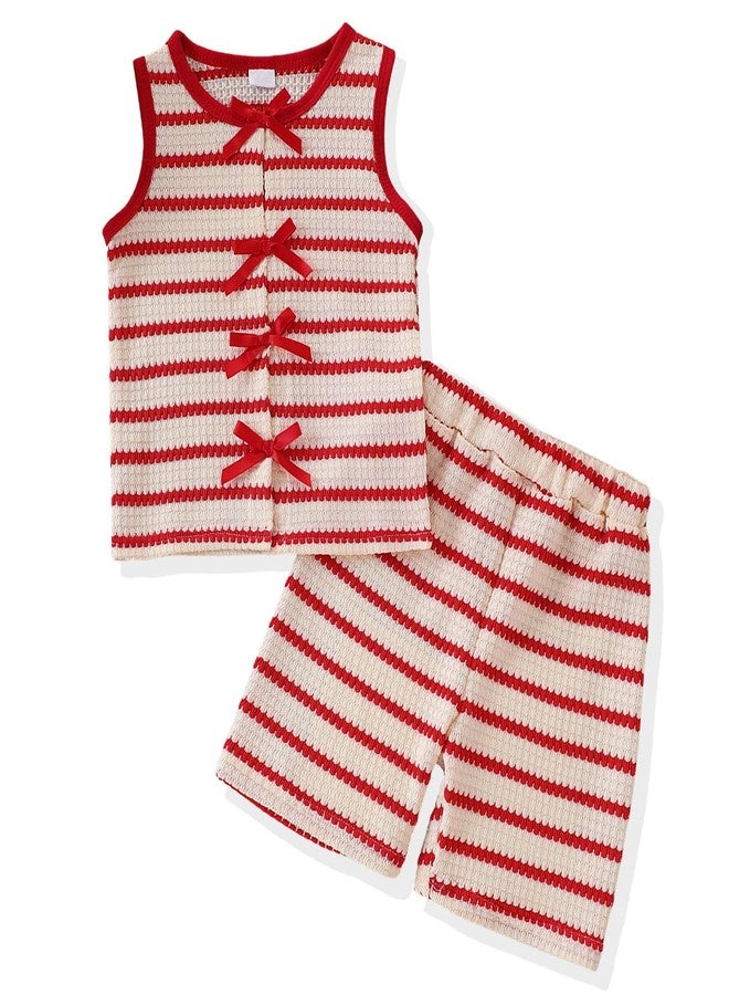 FJLSJSW Kids Toddler Girls Clothes Outfits Sleeveless Top Ruffle Shorts Set Summer Clothing Set 4-5 Years Red - Image 1