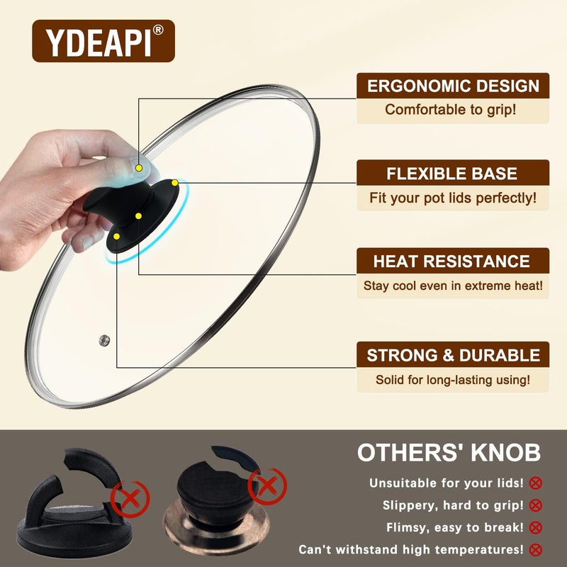 Ydeapi Universal Pot Lid Replacement Knobs, Silicone Pan Lid Holding Handles, Heat Resistant, Non-Slip Handle for Kitchen Cookware Lids and Covers (2 Packs) - Image 3