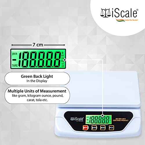 iScale Digital Kitchen and Multipurpose Weighing Machine Capacity upto 30Kg with Direct Power Adapter, best suitable for 5-10kg weighing; Small Pan Size 21.5 x 17.5 cm (Not legal for commercial use) - Image 4