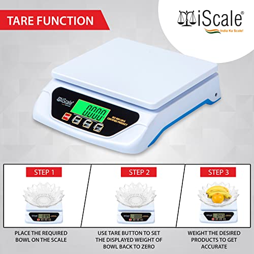 iScale Digital Kitchen and Multipurpose Weighing Machine Capacity upto 30Kg with Direct Power Adapter, best suitable for 5-10kg weighing; Small Pan Size 21.5 x 17.5 cm (Not legal for commercial use) - Image 5