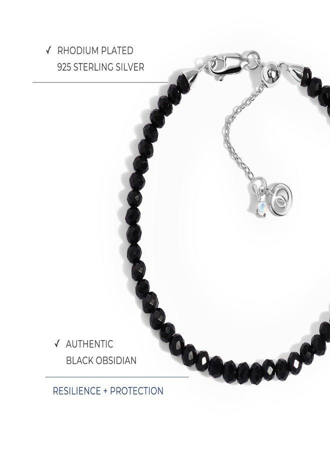 Moon Magic Moonstone Bracelet for Women | Black Obsidian, Rose Quartz Bracelet/Real 925 Sterling Silver | 18k Rose & Yellow Gold Rainbow Genuine Moonstone Jewelry for women | June Birthstone Bracelet - Image 3