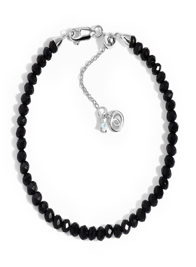 Moon Magic Moonstone Bracelet for Women | Black Obsidian, Rose Quartz Bracelet/Real 925 Sterling Silver | 18k Rose & Yellow Gold Rainbow Genuine Moonstone Jewelry for women | June Birthstone Bracelet - Image 1