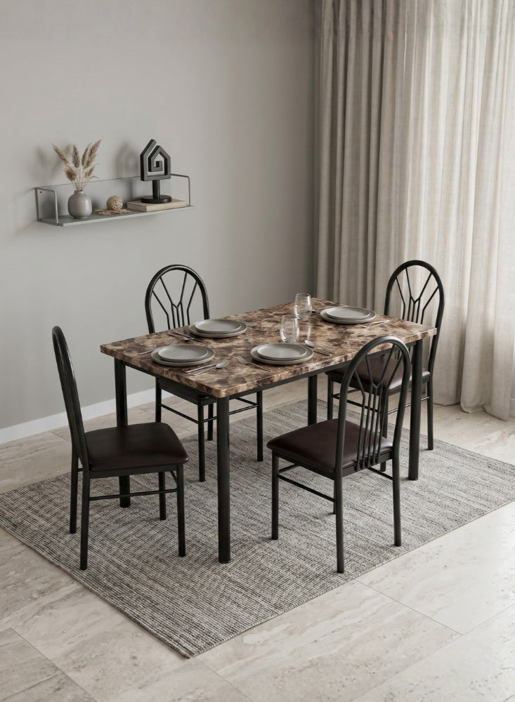 Karnak Kalene Marble Dining Table Set 4 Seater with Metal Frame | Modern Dining Set Kitchen Table (Black) - Image 1