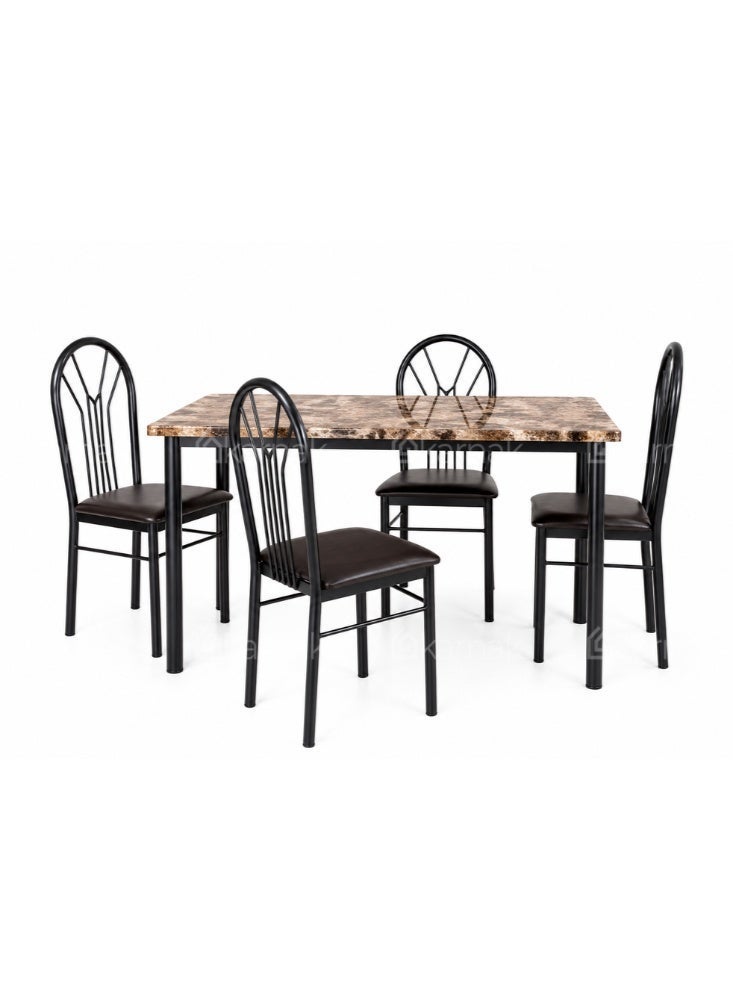 Karnak Kalene Marble Dining Table Set 4 Seater with Metal Frame | Modern Dining Set Kitchen Table (Black) - Image 4