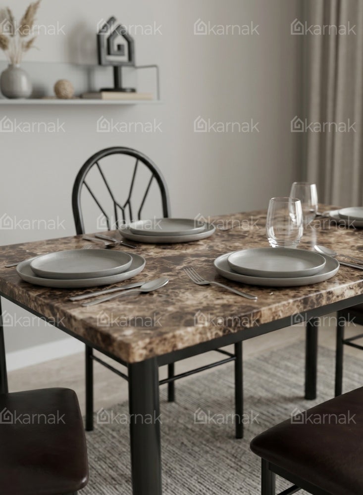 Karnak Kalene Marble Dining Table Set 4 Seater with Metal Frame | Modern Dining Set Kitchen Table (Black) - Image 3