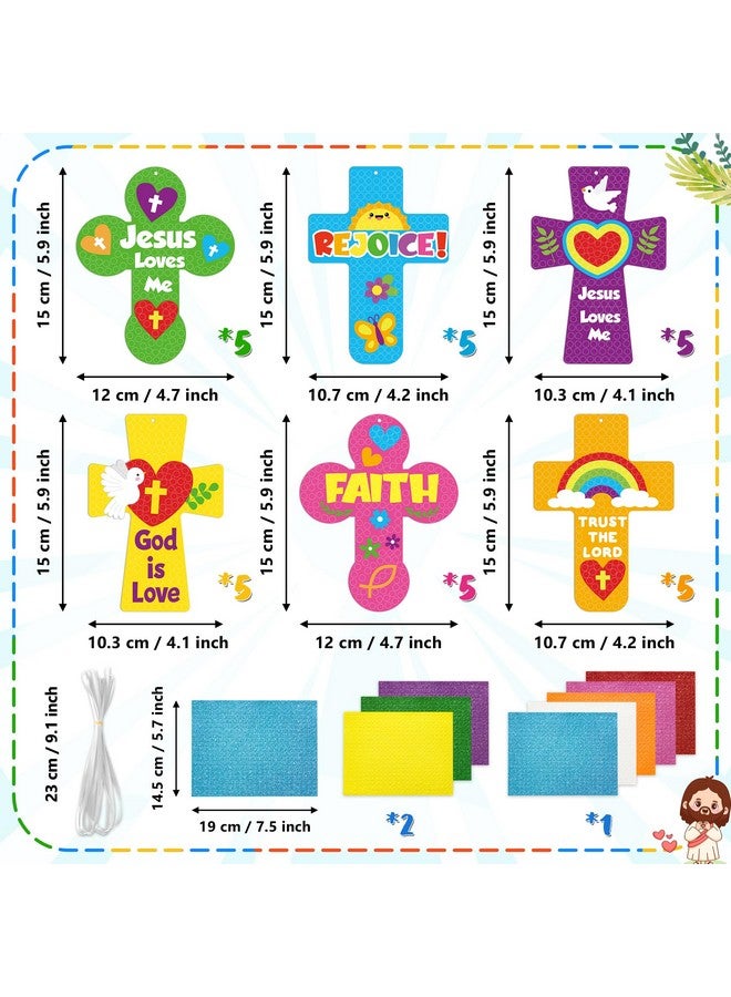 BeYumi Glitter Mosaic Cross Craft - 30Set Easter Religious Cross Craft Kit for Kids Sunday School Christian Faith DIY Glitter Mosaic Ornament Card Classroom Church Fun Activities Party Favors - Image 2