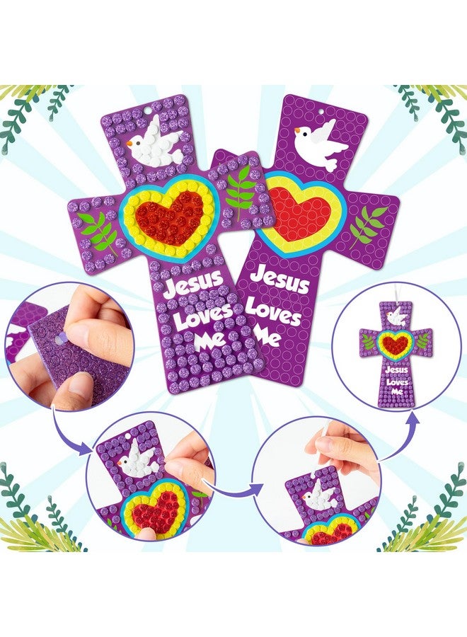 BeYumi Glitter Mosaic Cross Craft - 30Set Easter Religious Cross Craft Kit for Kids Sunday School Christian Faith DIY Glitter Mosaic Ornament Card Classroom Church Fun Activities Party Favors - Image 3