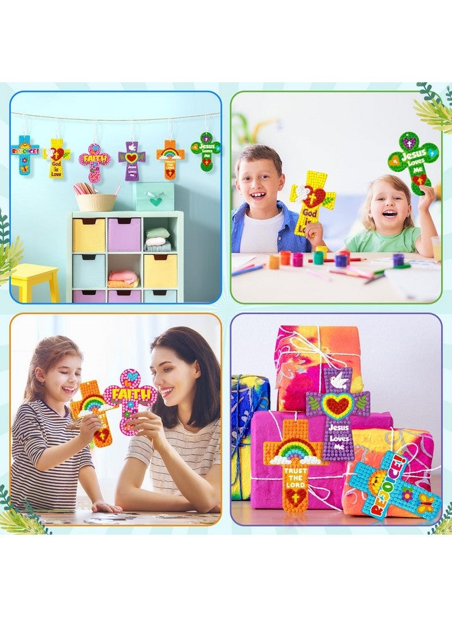 BeYumi Glitter Mosaic Cross Craft - 30Set Easter Religious Cross Craft Kit for Kids Sunday School Christian Faith DIY Glitter Mosaic Ornament Card Classroom Church Fun Activities Party Favors - Image 5