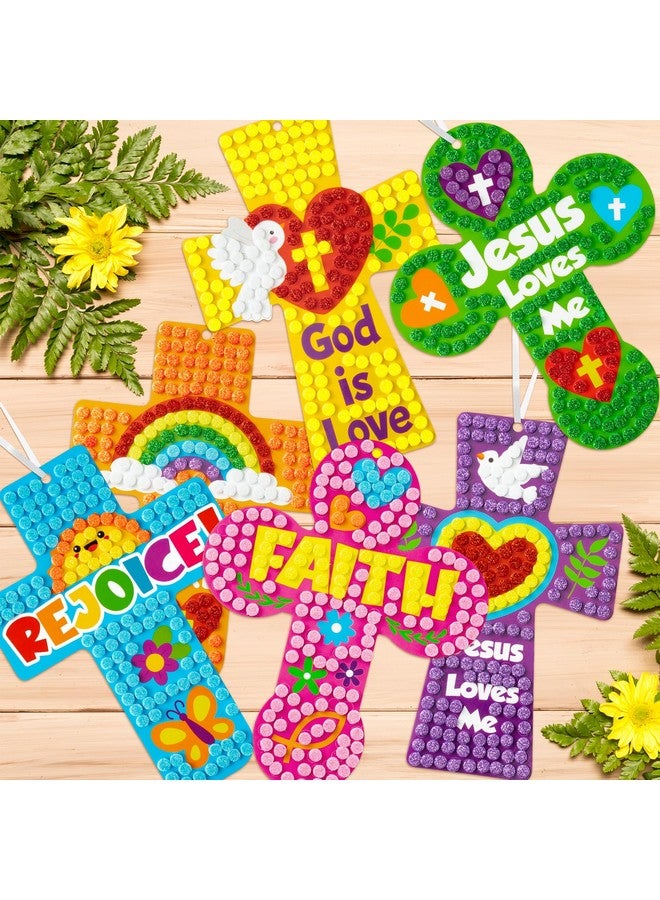 BeYumi Glitter Mosaic Cross Craft - 30Set Easter Religious Cross Craft Kit for Kids Sunday School Christian Faith DIY Glitter Mosaic Ornament Card Classroom Church Fun Activities Party Favors - Image 4