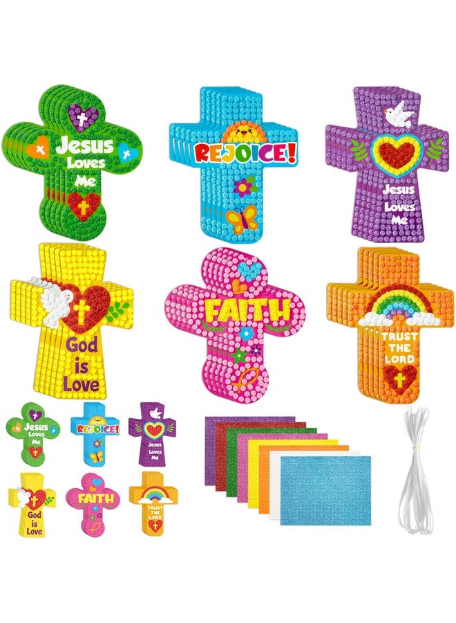 BeYumi Glitter Mosaic Cross Craft - 30Set Easter Religious Cross Craft Kit for Kids Sunday School Christian Faith DIY Glitter Mosaic Ornament Card Classroom Church Fun Activities Party Favors - Image 1