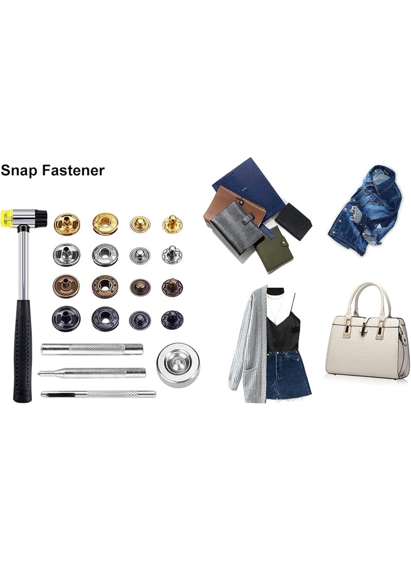 Arabest Snap Fasteners Kit for Leather, 120 Set 12mm Metal Button Snaps Press Studs with 4 Setter Tools, 1 Hammer, 4 Color Leather Snaps for Clothes, Jackets, Jeans Wears, Bracelets, Bags - Image 3