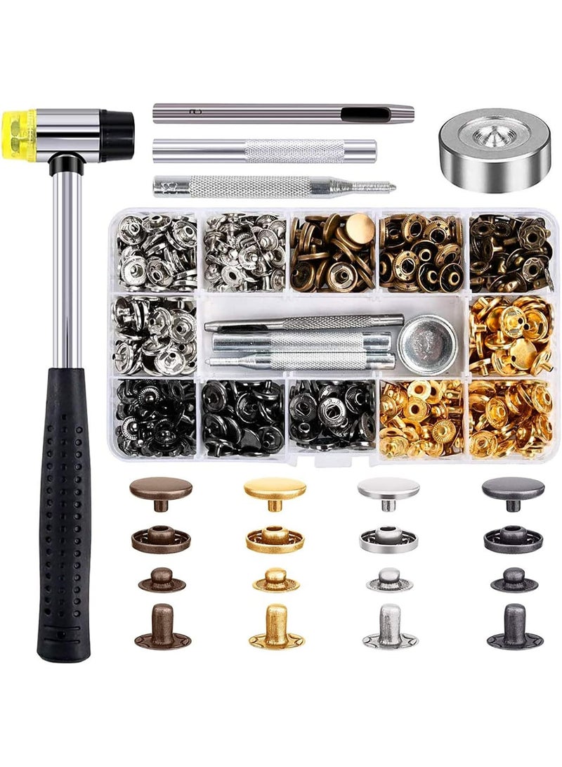 Arabest Snap Fasteners Kit for Leather, 120 Set 12mm Metal Button Snaps Press Studs with 4 Setter Tools, 1 Hammer, 4 Color Leather Snaps for Clothes, Jackets, Jeans Wears, Bracelets, Bags - Image 1
