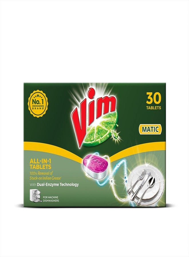 Vim Matic Dishwasher tablets All-In-One (Pack of 30) I Removes Tough Indian Grease I Designed By India's No.1 Dishwashing Brand - Image 1