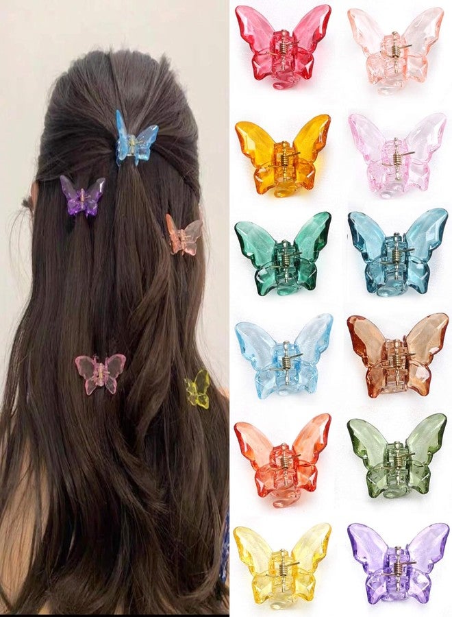 VORSET 12pcs Small Size hair clips clutches for women, girl Multi Color Acrylic Material Stone Butterfly Clip for Women for Half Pony butterfly clips for hair - Image 1