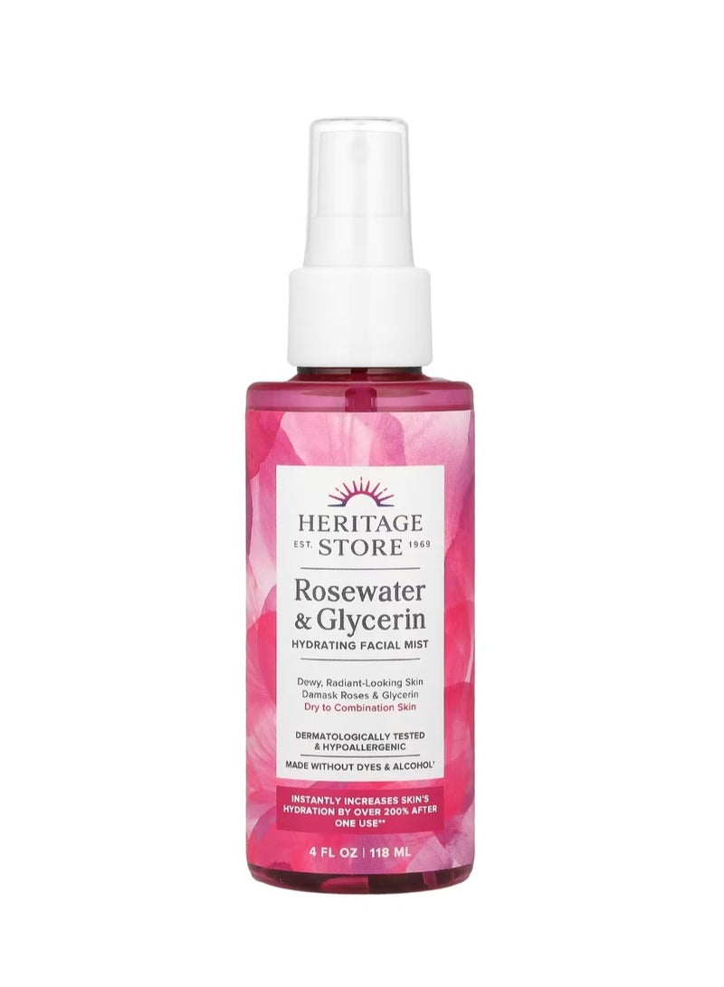 هيرتدج ستور رذاذ مرطب للوجه بماء الورد والجلسرين، 4 أونصة سائلة (118 مل) - Image 1
