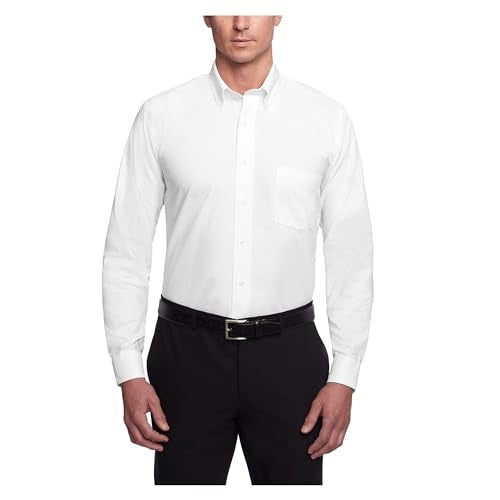 Van Heusen قميص رسمي للرجال من فان هيوزن بتصميم عادي، أكسفورد، سادة، أبيض، كبير - Image 1