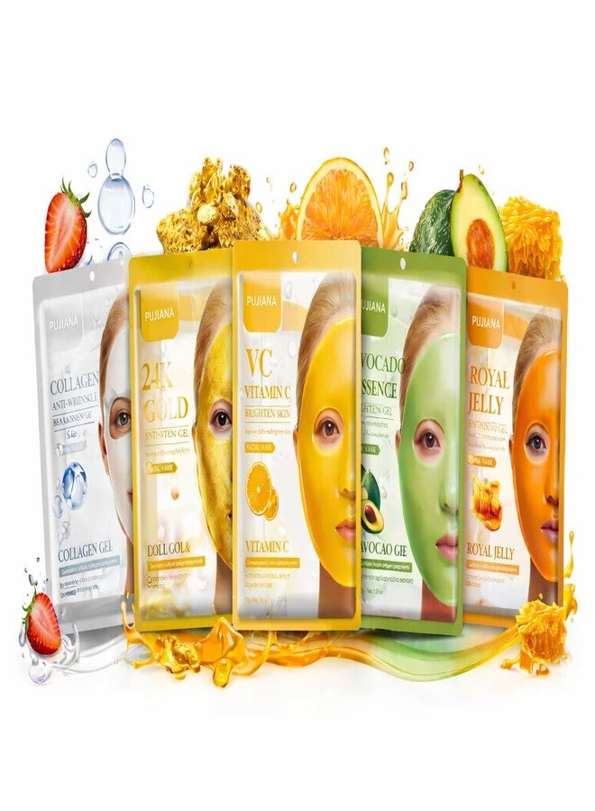 SUNNIFA Gel Face Mask Sheet Combo Pack of 5, Hydrating Moisturizing Brightening Facial Mask, Anti Aging Wrinkle Repair Skin Glow, Cooling Soothing for Women and Men, All Skin Types (All Flavors) - Image 1