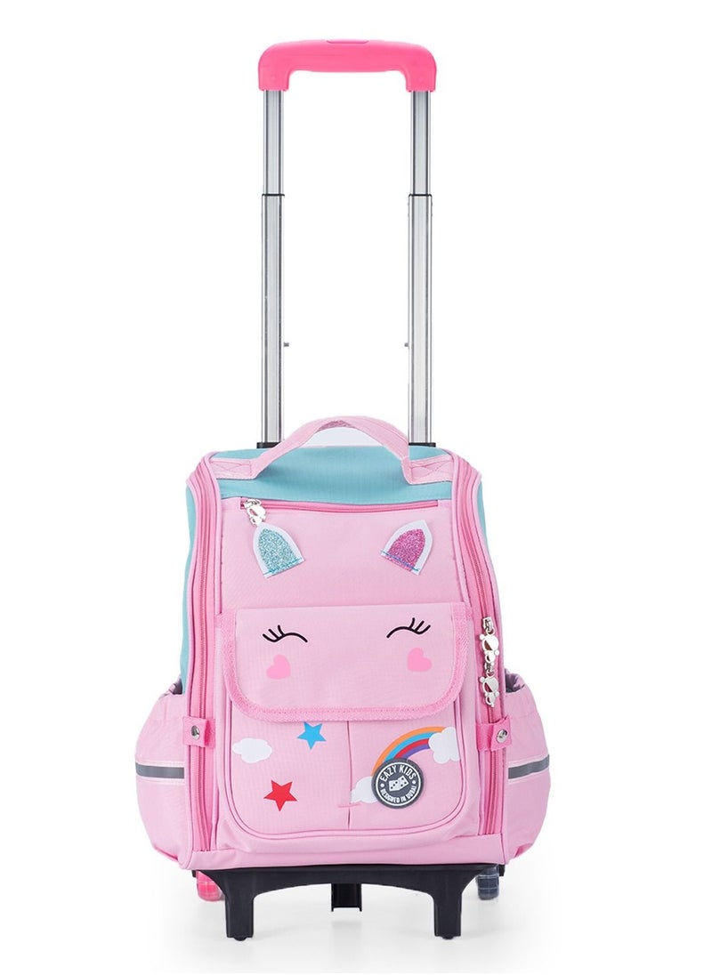 Eazy Kids - 3D Unicorn School Bag With Trolley - Pink - Image 1