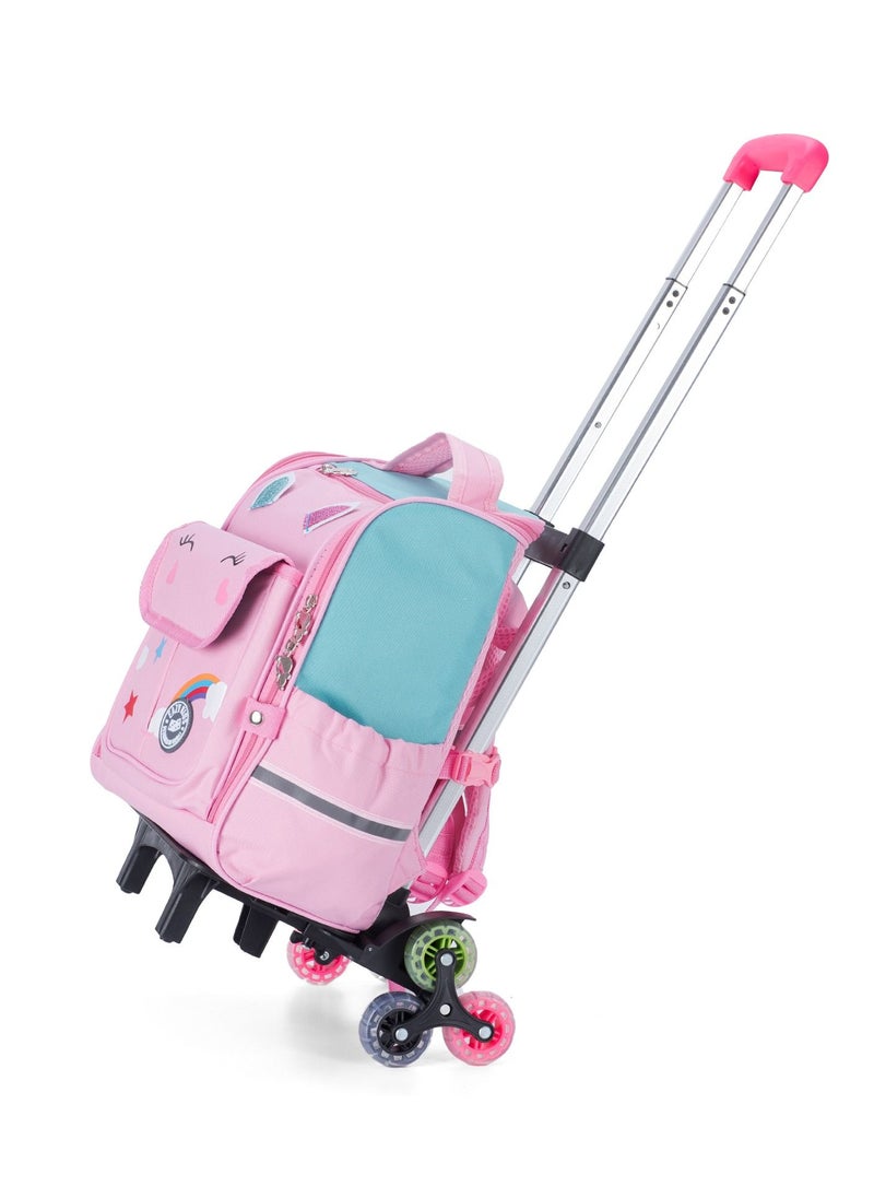 Eazy Kids - 3D Unicorn School Bag With Trolley - Pink - Image 1