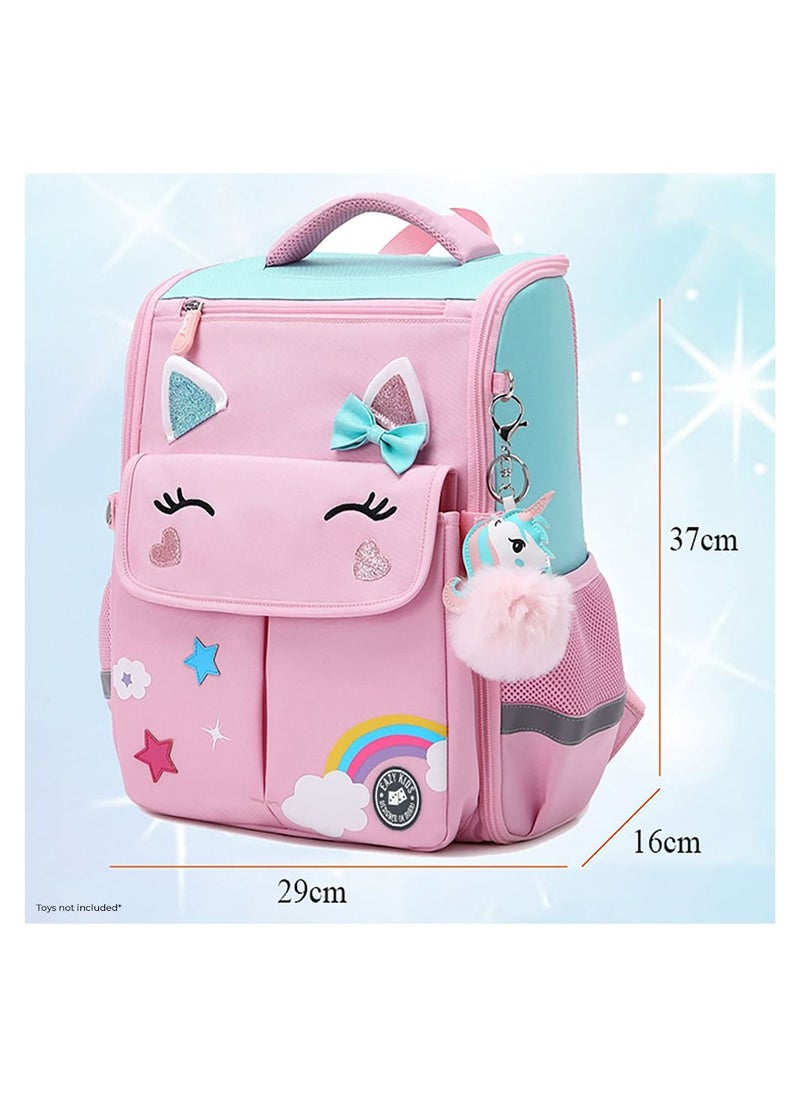 Eazy Kids - 3D Unicorn School Bag With Trolley - Pink - Image 1