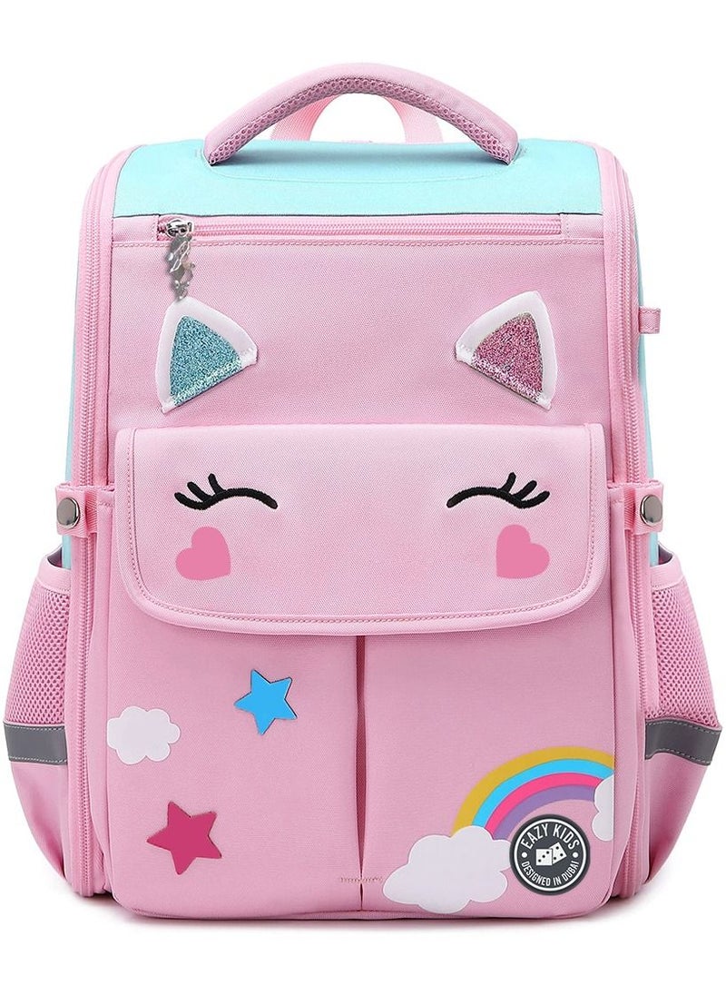 Eazy Kids - 3D Unicorn School Bag With Trolley - Pink - Image 1