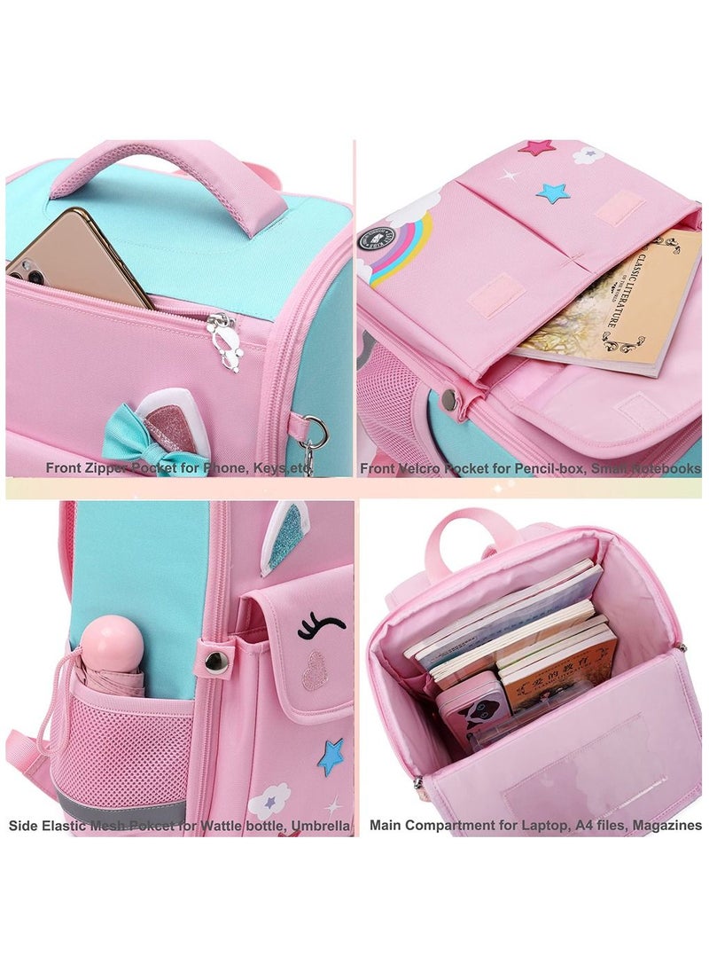 Eazy Kids - 3D Unicorn School Bag With Trolley - Pink - Image 1