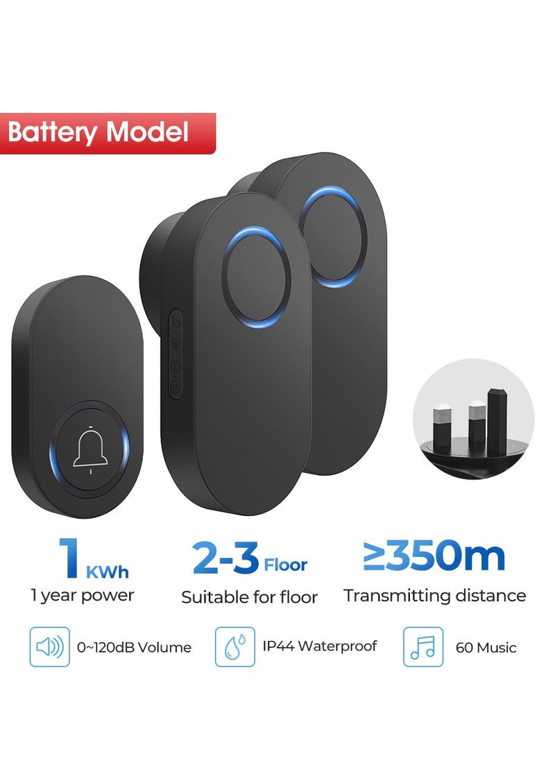 Mordely - Wireless Doorbell for Home - Battery Operated, 1000 Feet, Wireless Door Bell w/LED Flash, 1 push button + 2 receiver - Image 1