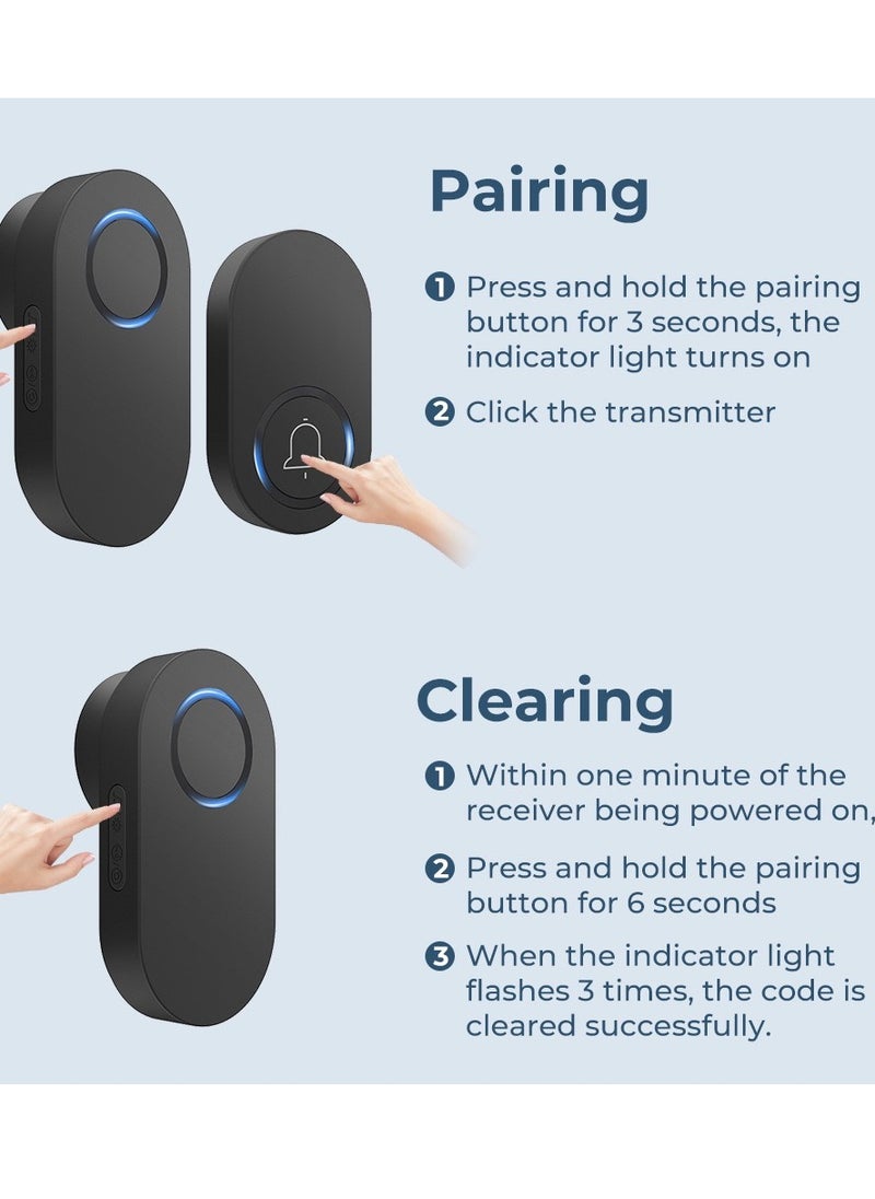 Mordely - Wireless Doorbell for Home - Battery Operated, 1000 Feet, Wireless Door Bell w/LED Flash, 1 push button + 2 receiver - Image 1