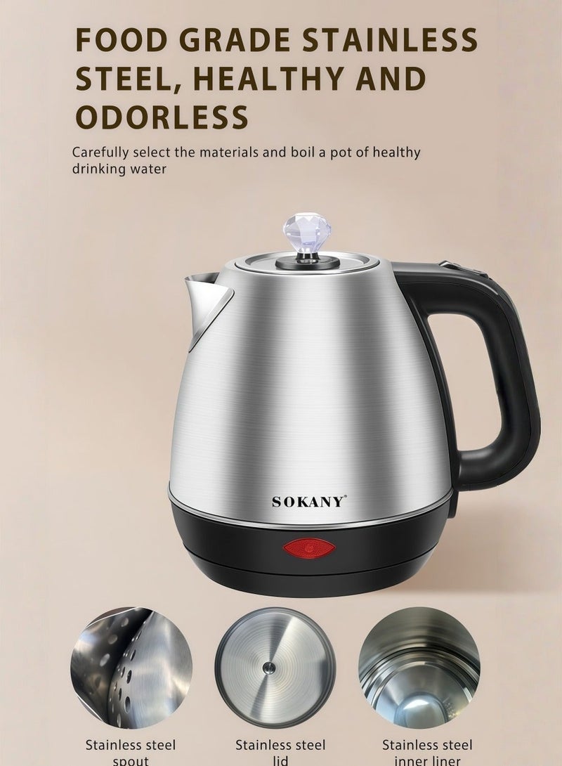 sokany Kettle 1500W 1.7 Liter Stainless Steel Electric Kettle with Triple Thermostat and Heat Resistant Handle - Image 4