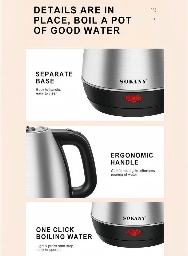 sokany Kettle 1500W 1.7 Liter Stainless Steel Electric Kettle with Triple Thermostat and Heat Resistant Handle - Image 5