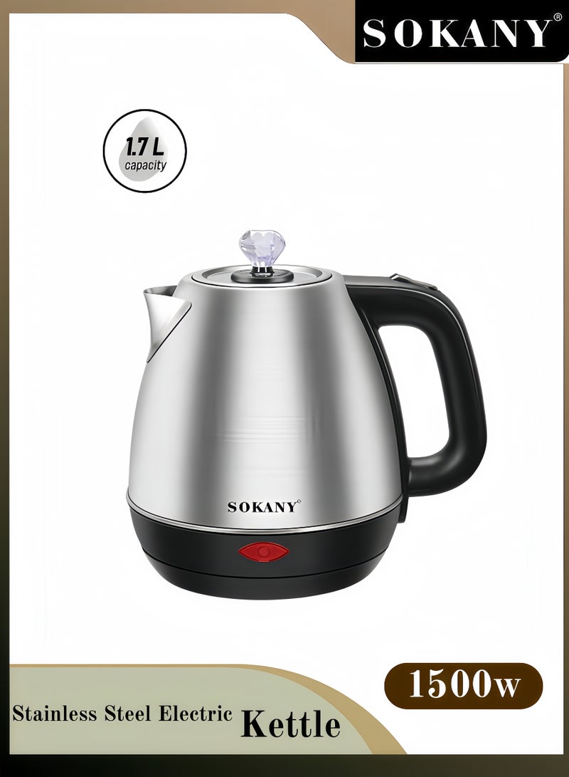 sokany Kettle 1500W 1.7 Liter Stainless Steel Electric Kettle with Triple Thermostat and Heat Resistant Handle - Image 1