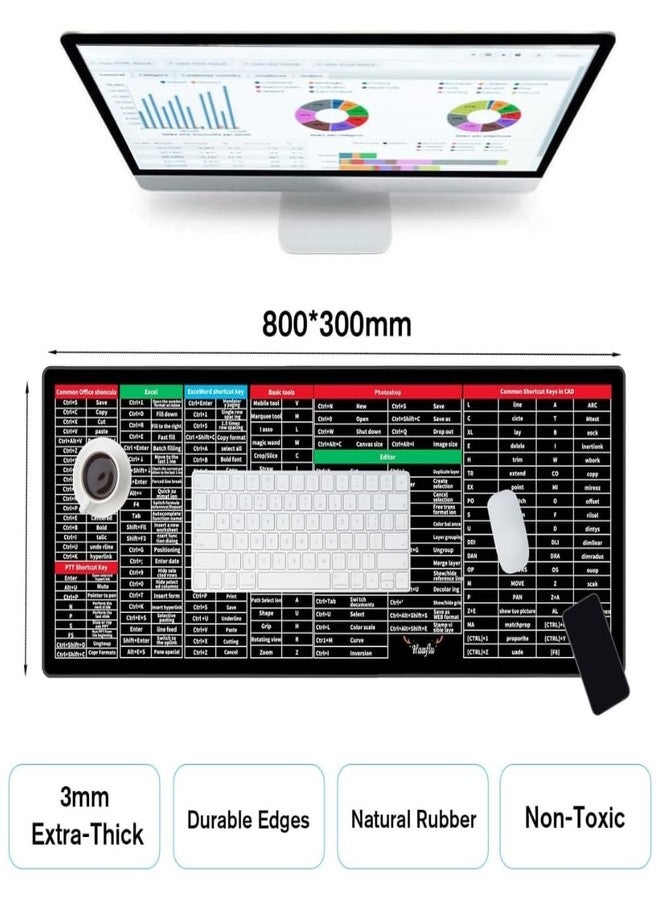 TELEKART Large Anti Slip Keyboard Shortcut Extended Desk mat/Mouse Pad with PS |AI | CDR | PR | Word | excel | PPT Shortcut Keys Computer mat for Laptop Size 800 x 300 x 3 mm - Image 4