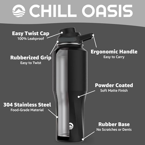 Chill Oasis Water Bottle | Compatible With Popular Flavor Cartridges | BPA Free, Leak Proof, Double-Walled Vacuum Insulated Stainless Steel, and Dishwasher Safe | Cold for 24 Hours (Black, 32oz) - Image 3