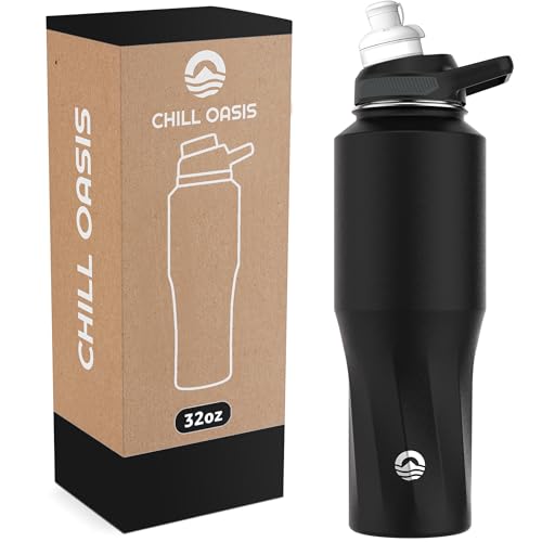 Chill Oasis Water Bottle | Compatible With Popular Flavor Cartridges | BPA Free, Leak Proof, Double-Walled Vacuum Insulated Stainless Steel, and Dishwasher Safe | Cold for 24 Hours (Black, 32oz) - Image 1