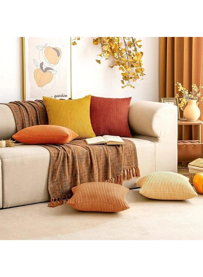 Guffaw / Corduroy/Stripped/Luxury 340 TC Cushion Covers Standard Size 16"X16" Inches (Mustard, 1) - Image 5