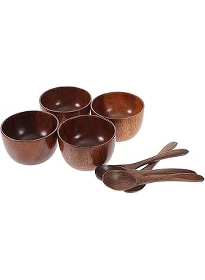 Wooden Serving Bowl And Spoon Set Compact Reusable Dinnerware For Home Restaurant Hotel - Image 1