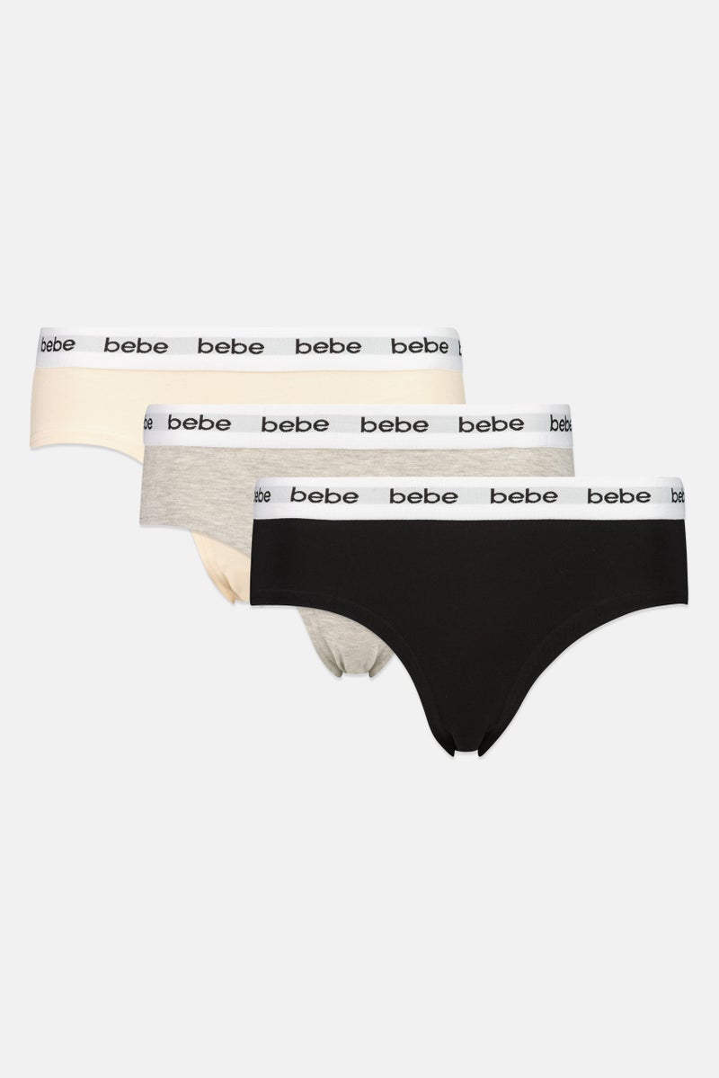 bebe Women 3 Pieces Brand Logo Briefs, Multicolor - Image 1