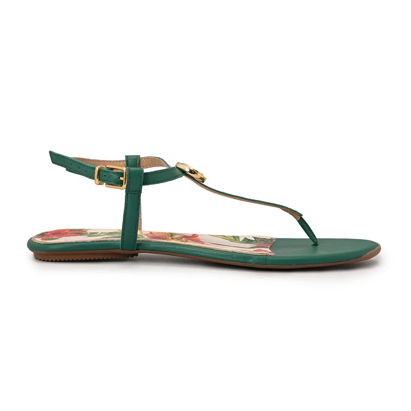 Carmen Steffens Flat Sandal Eucalyptus Green Straps Floral Print