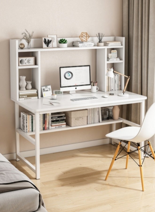 Harlan Computer Desk with Bookshelves, Study Table for Students, Office Desk with Storage Rack, Minimalist White Desk for Home Office Desk - Image 1