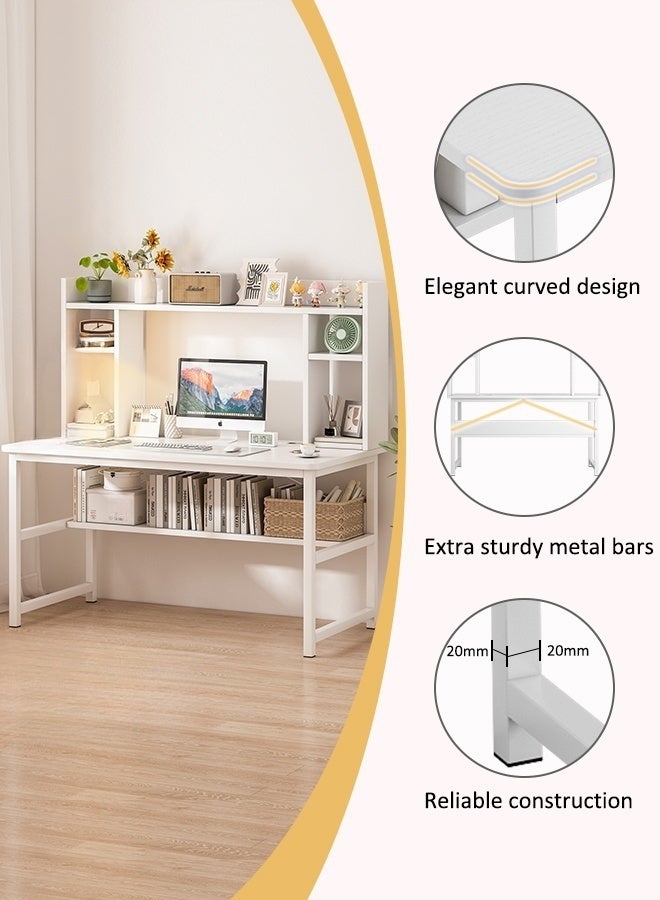 Harlan Computer Desk with Bookshelves, Study Table for Students, Office Desk with Storage Rack, Minimalist White Desk for Home Office Desk - Image 4