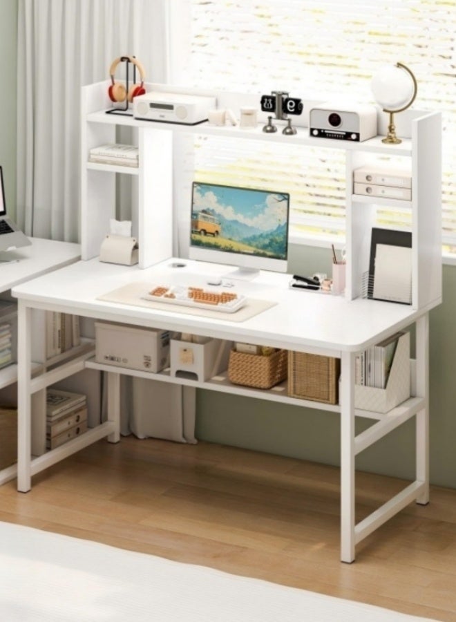 Harlan Computer Desk with Bookshelves, Study Table for Students, Office Desk with Storage Rack, Minimalist White Desk for Home Office Desk - Image 3