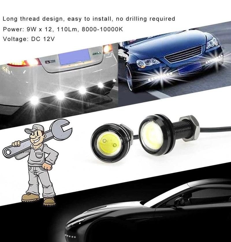 AUTO MT 18mm 9WATT Eagle Eye LED Car Fog DRL Daytime Running Light Backup Reverse Tail Rock Lights Small bulb (4PC WHITE 9W Eagle Eye Led Lights) - Image 3