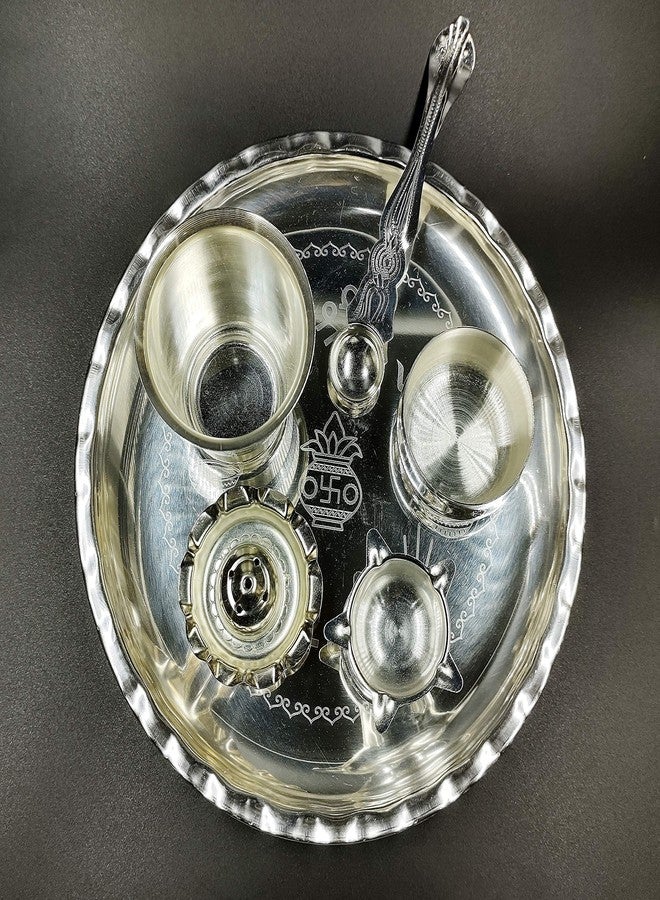 NOBILITY Silver Plated Subh Labh Pooja Thali Set 8 Inch for Mandir Temple Festival Ethnic Puja Thali Gift for Diwali Home Office Wedding Return Gift Items - Image 5