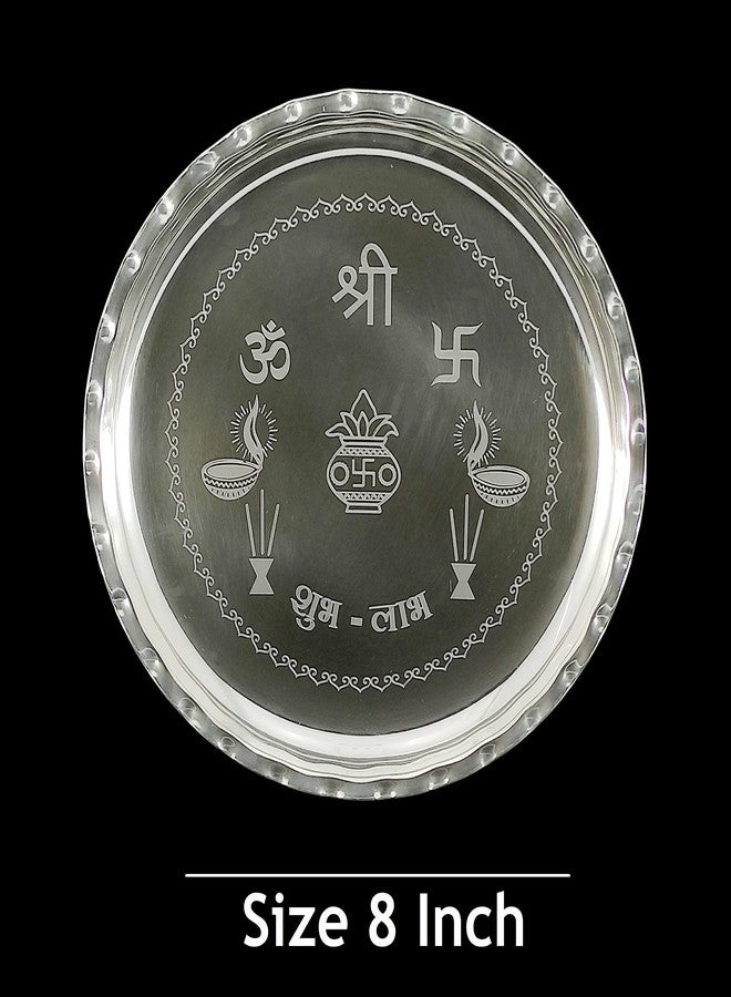 NOBILITY Silver Plated Subh Labh Pooja Thali Set 8 Inch for Mandir Temple Festival Ethnic Puja Thali Gift for Diwali Home Office Wedding Return Gift Items - Image 2