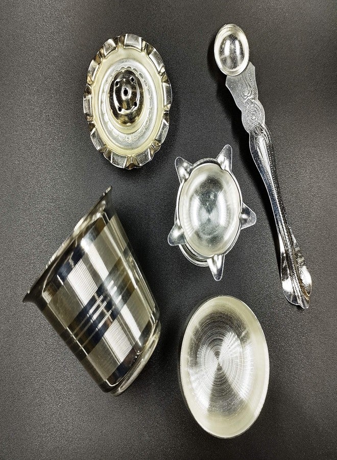 NOBILITY Silver Plated Subh Labh Pooja Thali Set 8 Inch for Mandir Temple Festival Ethnic Puja Thali Gift for Diwali Home Office Wedding Return Gift Items - Image 3