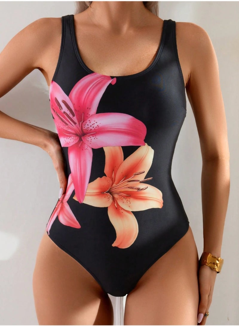 Shein Swim Basics Women's Floral Print Backless One-Piece Swimsuit, Summer One-Piece Bathing Suit - Image 5