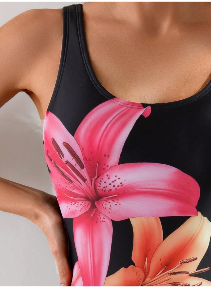 Shein Swim Basics Women's Floral Print Backless One-Piece Swimsuit, Summer One-Piece Bathing Suit - Image 4