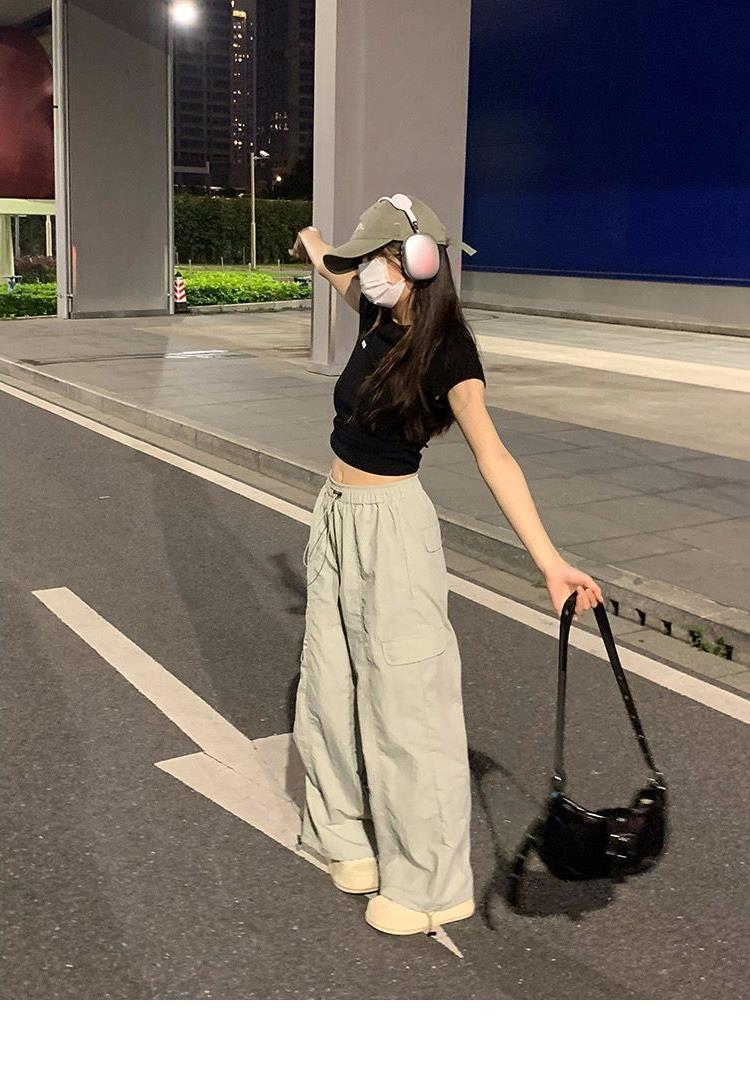 2024 Parachute Overalls Arrival Hong Kong Style Loose Drawstring Wide Leg Pants - Image 5